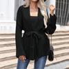 Women's Jacket Short Casual Lapel Waist Strap Solid Color Knitted Cardigan Sweater Jacket Knit Long Cardigan