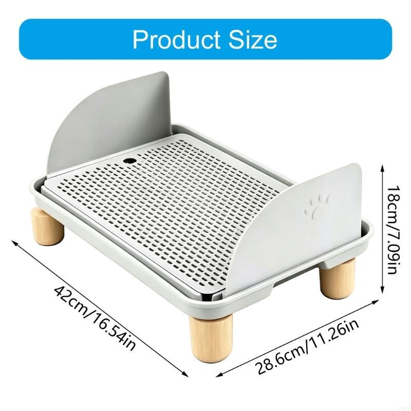 Pet Litter Tray Step with Perforated Top and Entry Platform, Side Guards and Wooden Legs for Kittens Senior Cats Home Daily Y5GB