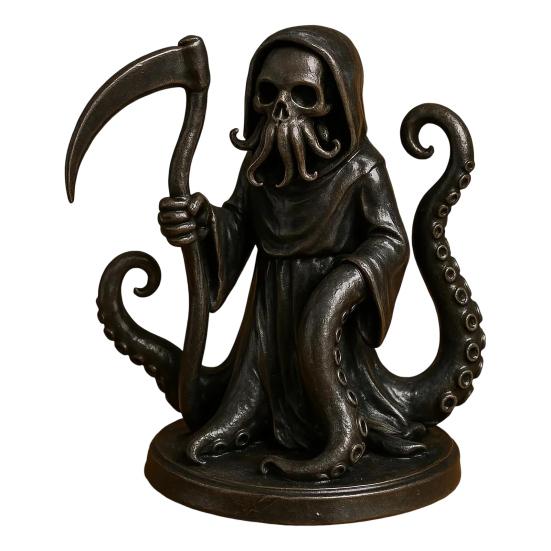Halloween Grim Reaper Octopus Statue Gothic Black Robe Skeleton Figurine Holiday Party Decoration Skeleton Ornament with Octopus Tentacles
