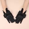 Satin Bride Gloves Short Tulle Wedding Gloves Sheer Wrist Gloves with Bow Faux Pearls for Prom Evening Opera Tea Party