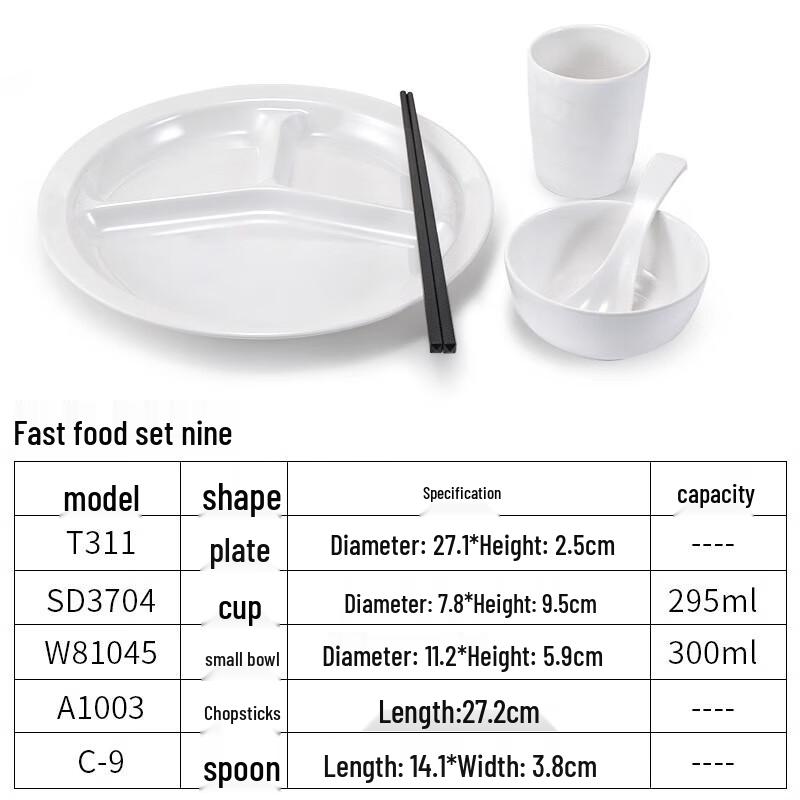 Handun White Melamine Rectangular Dinner Plate Set