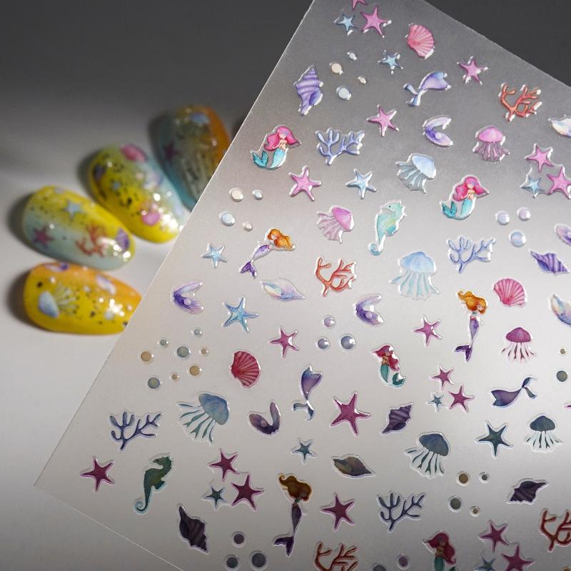 Cute Colour Ocean Nail Art Stickers 3D Relief Summer Starfish Seashell Nail Decals Decoration Nail Charm Nail Art Supplies