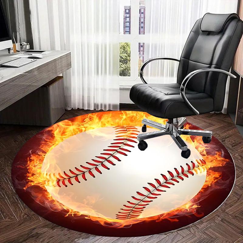 1pc Office Carpet Chair Mats Fiery Baseball Icon Perfect for Decorating Office Chairs, Living Rooms, Or Bedrooms.YDT247