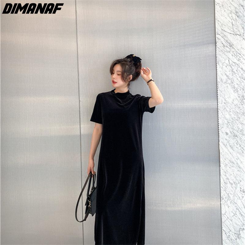 Dimanaf Women 2022 New Autumn Dress Solid Elegant Long Dress Loose Dress Show Thin O-Neck Dresses