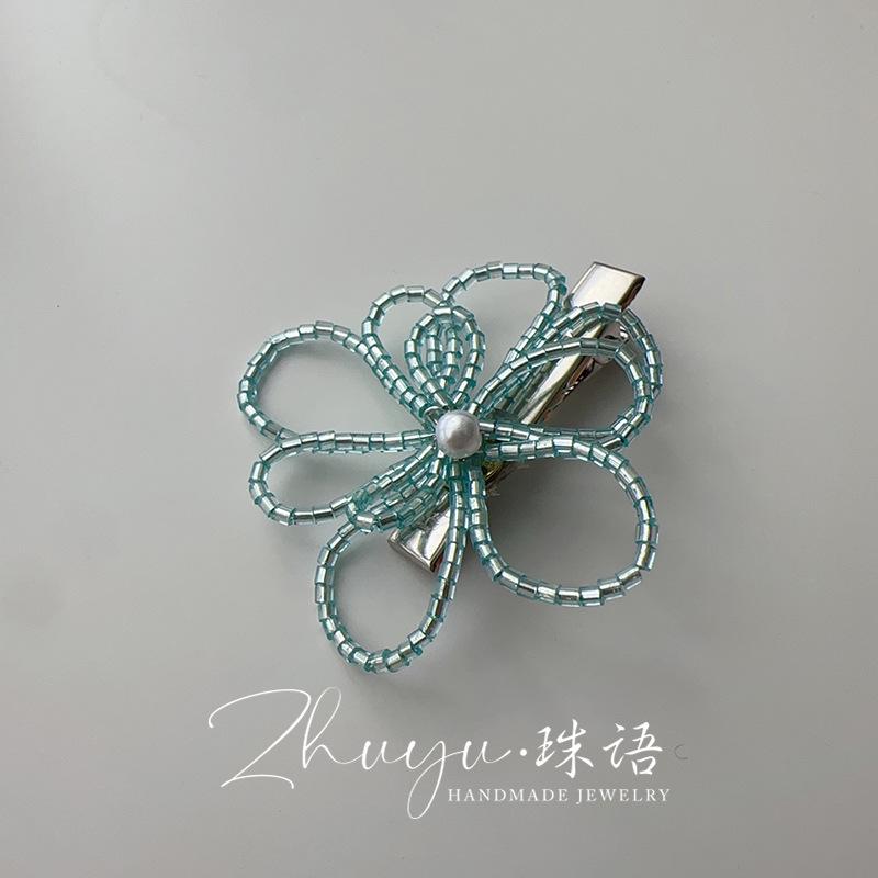 

Korean Style Handmade Beaded Flower Hair Clip for Women - Elegant Metal Hair Accessory for Bangs and Wispy Hair