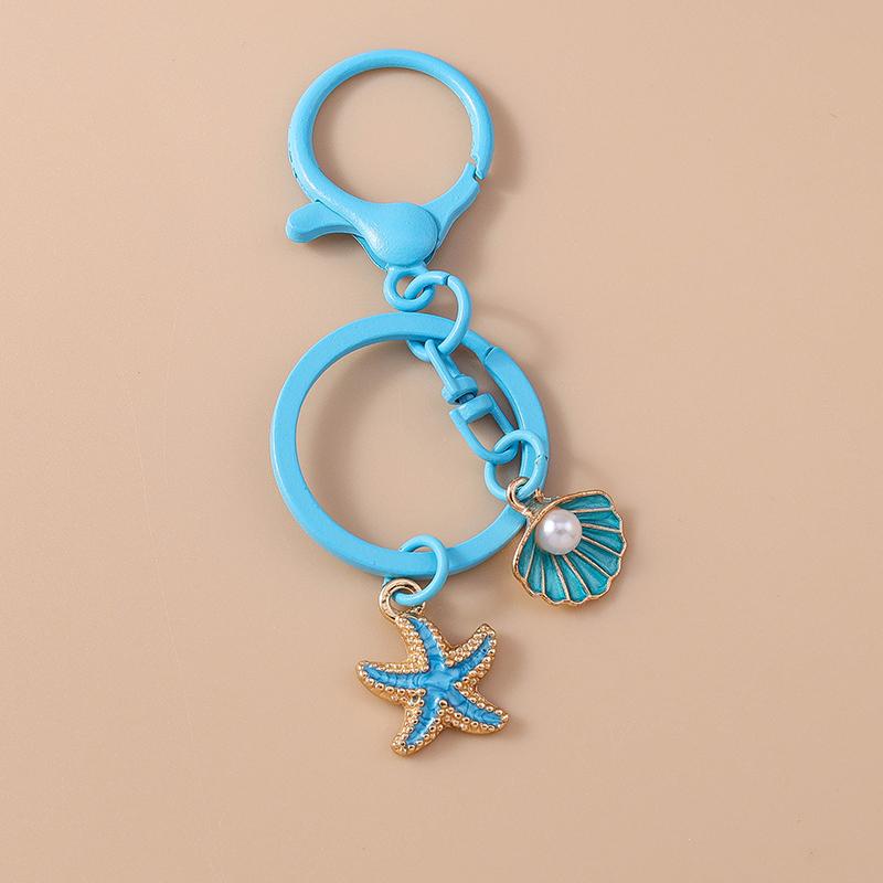 Pretty Mermaid Starfish Shell Keychain Marine Life Key Ring Women Girls Handbag Pendants DIY Jewelry Gifts