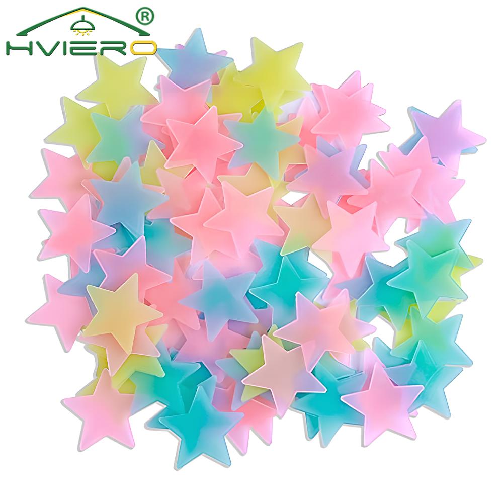 50/100X 3cm Star Glow In Dark Luminous Fluorescent Wall Sticker For Kids Baby Room Bedroom Ceiling Home Holiday Party Decoration