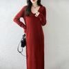 Women Sweater Dress 100% Wool MODERN NEW SAGA V-neck Knit Long Pullover Winter Jumpers Wool Long Dress Female