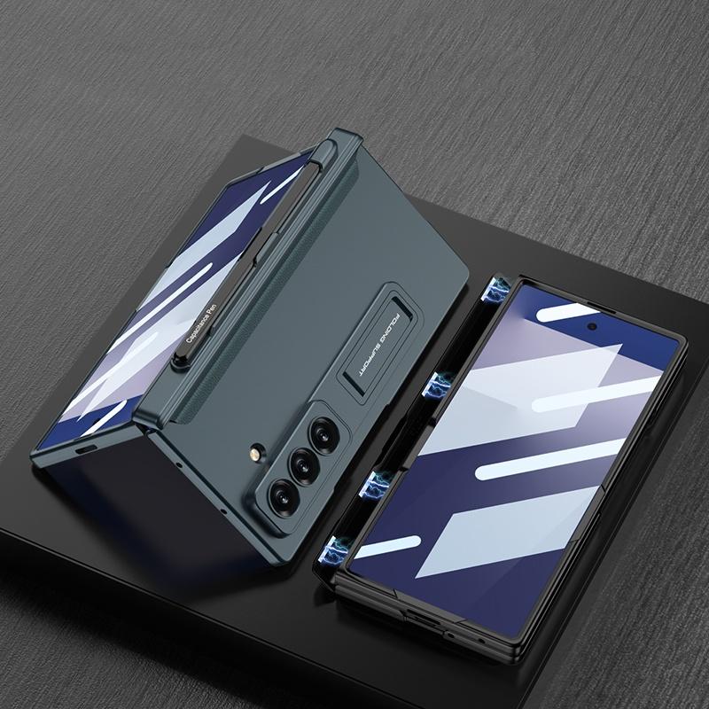 Fashion Hinge Protect Full Body Pen Slot Stand Case with Pen for Samsung Galaxy Z Fold7 With Screen Glass Film Matte Hard Cover