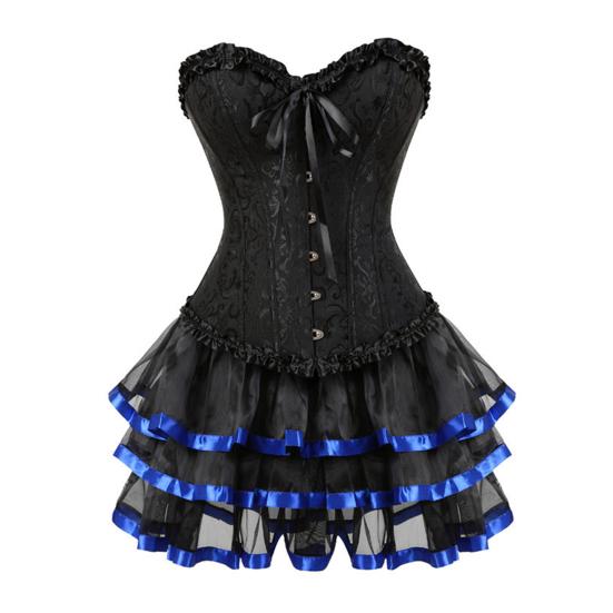 Corset Skirt Set for Women Floral Bustier Corset Top And Tutu Skirt Set Sexy Lace Up Babydoll Costume for Victorian Vintage Style Cosplay Party