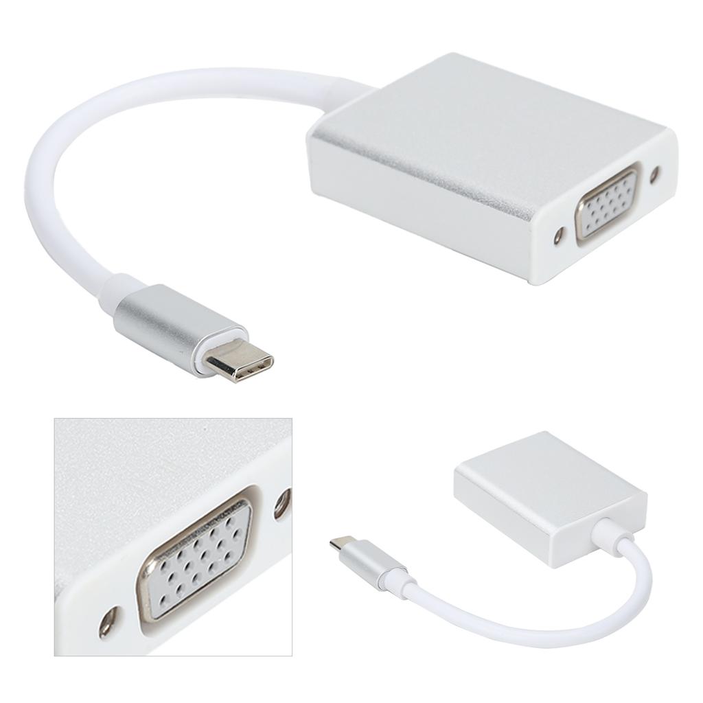 Adaptador TypeC a VGA plateado compacto convertidor macho a hembra compatible con OS X