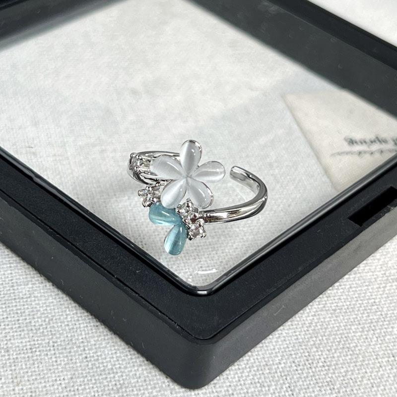 Imitation chalcedony rotatable flower opening ring, female light luxury, with fairy spirit, niche trend, fashion and high-end ring