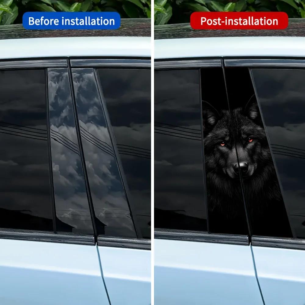 2-Piece Strong Wolf Face Vinyl Car Decal Disposable Vehicle Exterior Trim Car Vinyl Car Sticker