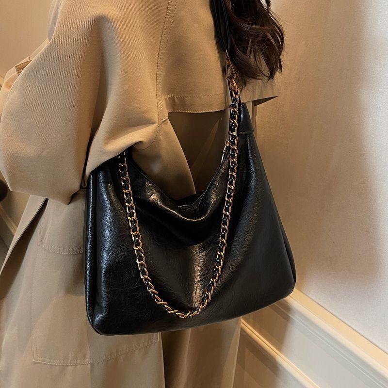 Spacious Simple Stylish Chain Single Shoulder Underarm Bag Fall Winter New Style Vintage Unique Slant Bag for Work