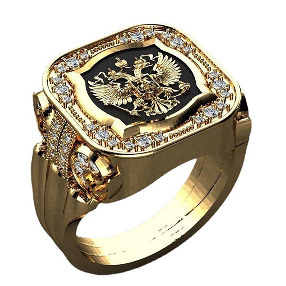 1pc Vintage Gold Eagle Seal Ring, Carved Badge Design, Versatile Ring For Men'S Personality