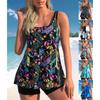 Nowe Letnie Plażowe Nowe Damskie Bikini Dwuczęściowy Strój Kąpielowy Kolorowy Liść Nadruk Sznurowana Sukienka Plażowa S-6XL