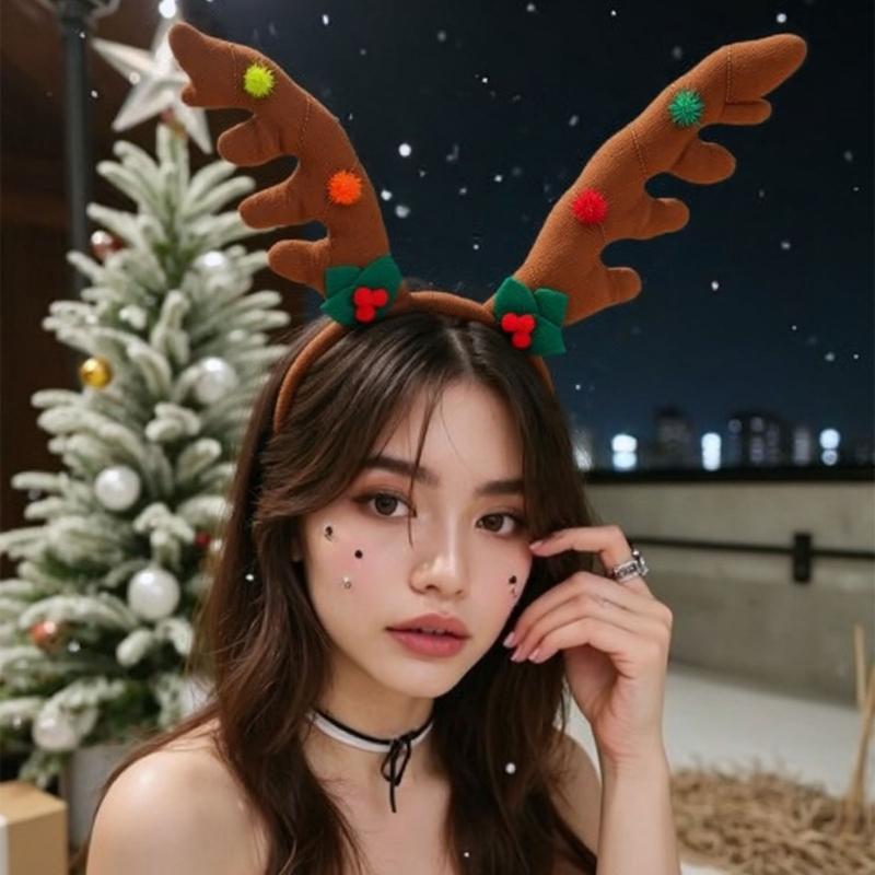 Adjustable Brown Deer Antlers Headpiece Mistletoe Costume Accessory For Adults Kids Seasonal Event