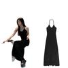 Fashion Casual Neck Dress Women's Summer New Black Design Long Dress Temperament Over the Knee First Love Suspender Skirt
