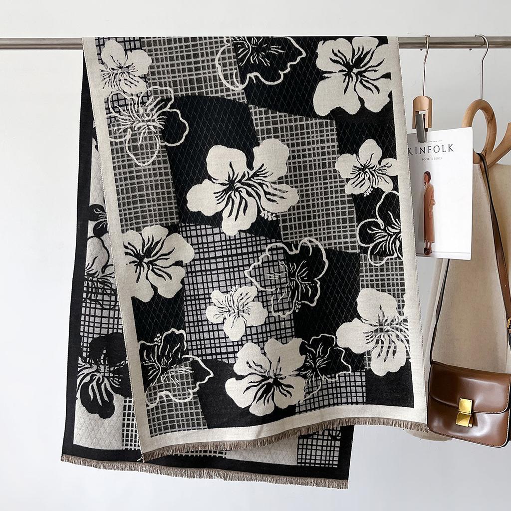 Plaid Floral Scarf Cashmere Winter Shawls and Wraps Women Thick Warm Bufanda Mujer Poncho Stoles Pashmina