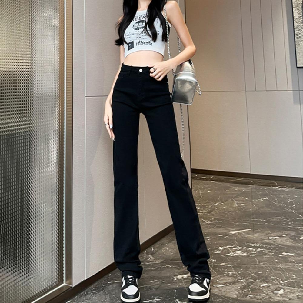 Commuter Versatile Straight Jeans Women's New Summer American Spice Girls High Waist Straight Slim-fit Floor Pants