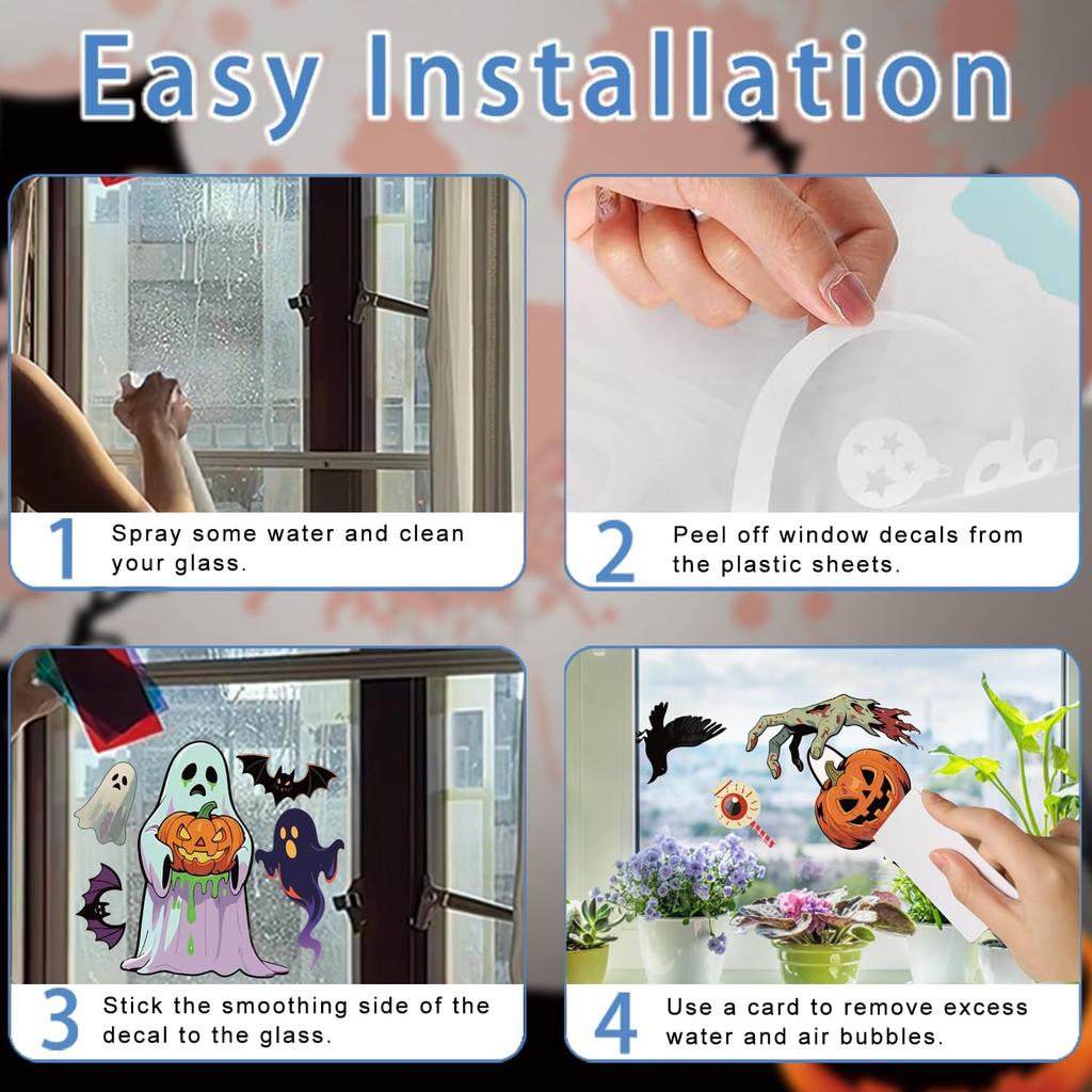 9 Sheets Halloween Window Stickers, Double Side Window Clings Decals for Party Decoration, Indoor & Outdoor Home Decor, Halloween Decorations,