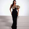 Elegant One-Shoulder Gold Flower Women's Banquet Dress (2026)