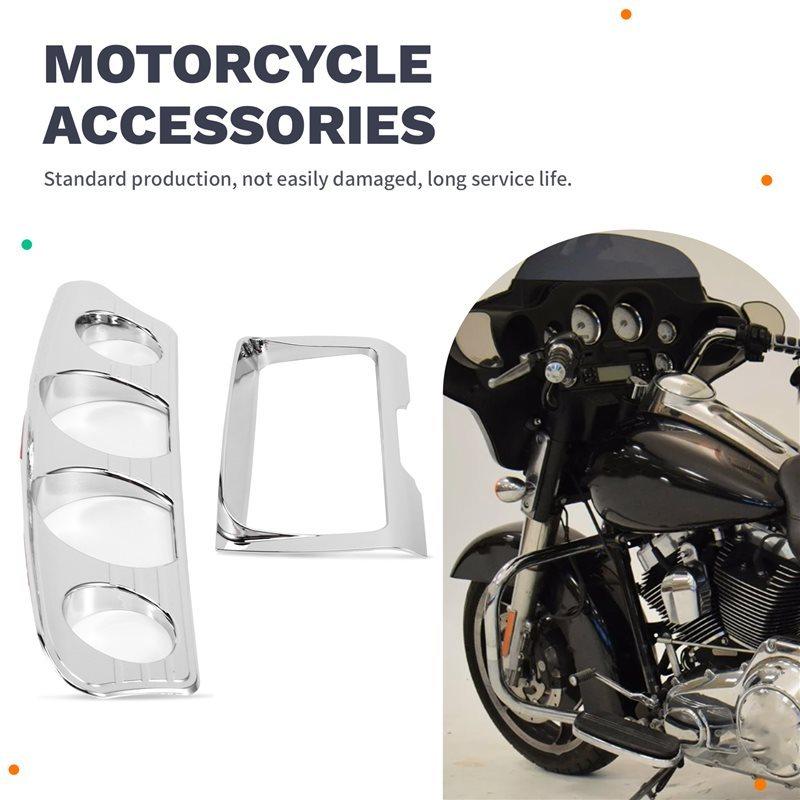 Reliable-Motorcycle Chrome Gauge Stereo Panel Accent Trim Cover Panel Kit For Electra Glide Street Glide FLHX Tri 14-23