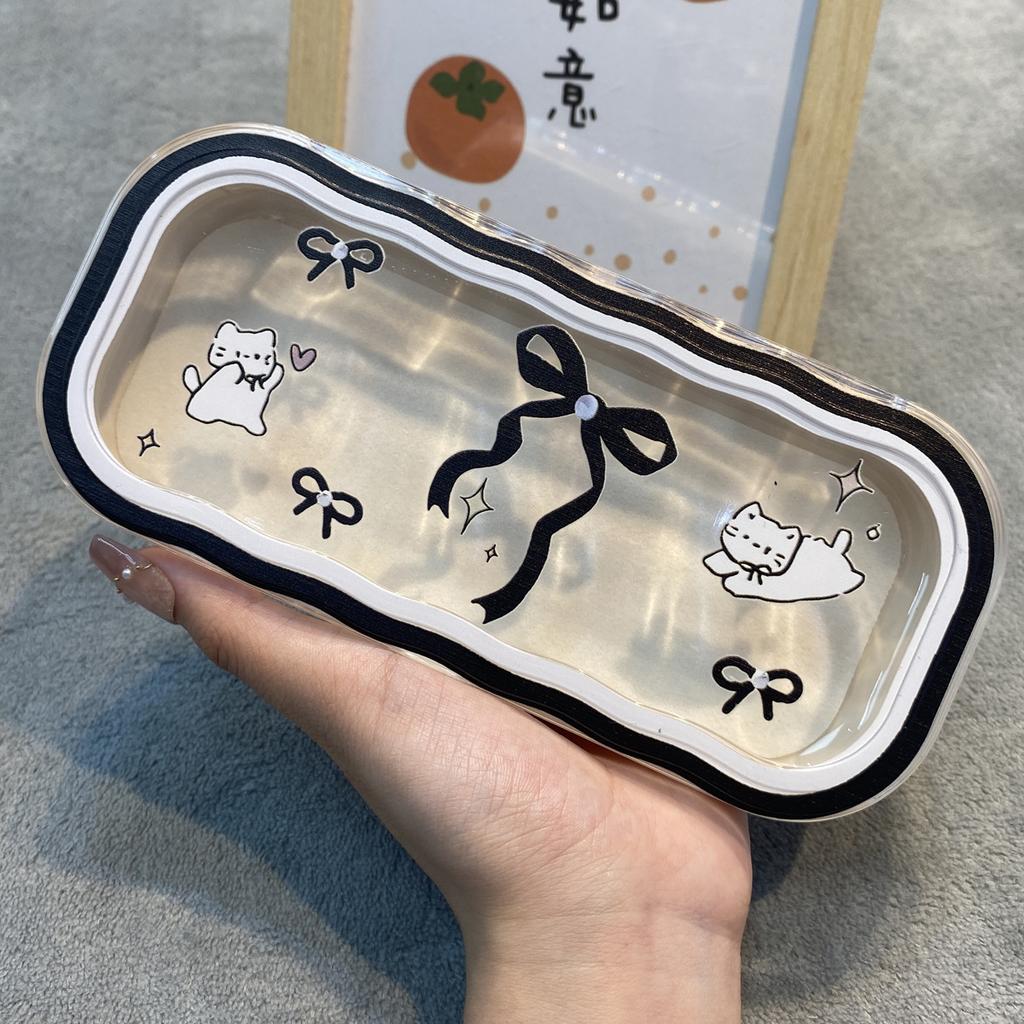 Minimalist Floral Bow Wavy Eyeglass Case,Creative Personalized Glasses Storage Box, Butterfly Kitty Eyewear Holder For Students