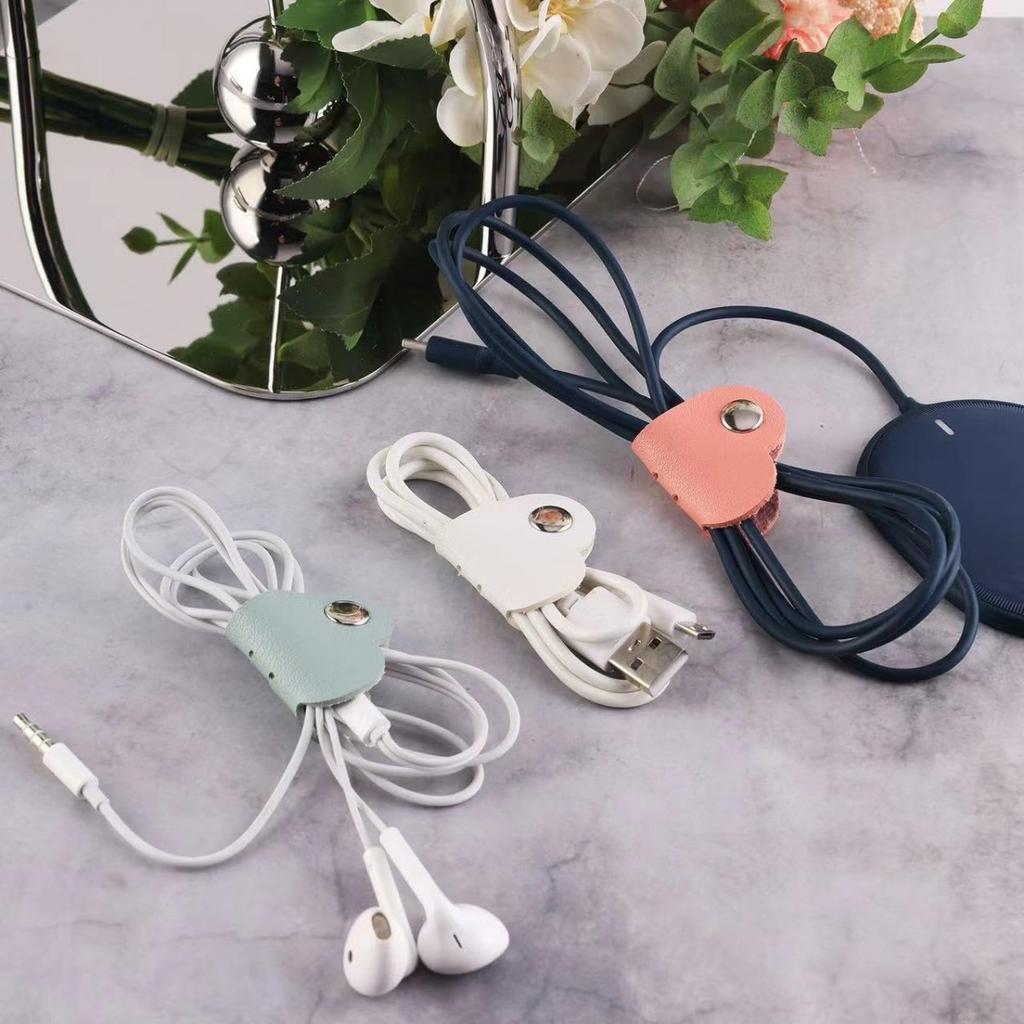 10-Pack Heart-Shaped Faux Leather Cable Straps, Multi-Color Headphone & Headset Cable Organizer, Cable Management Clips, Unisex Cable Fixator Se