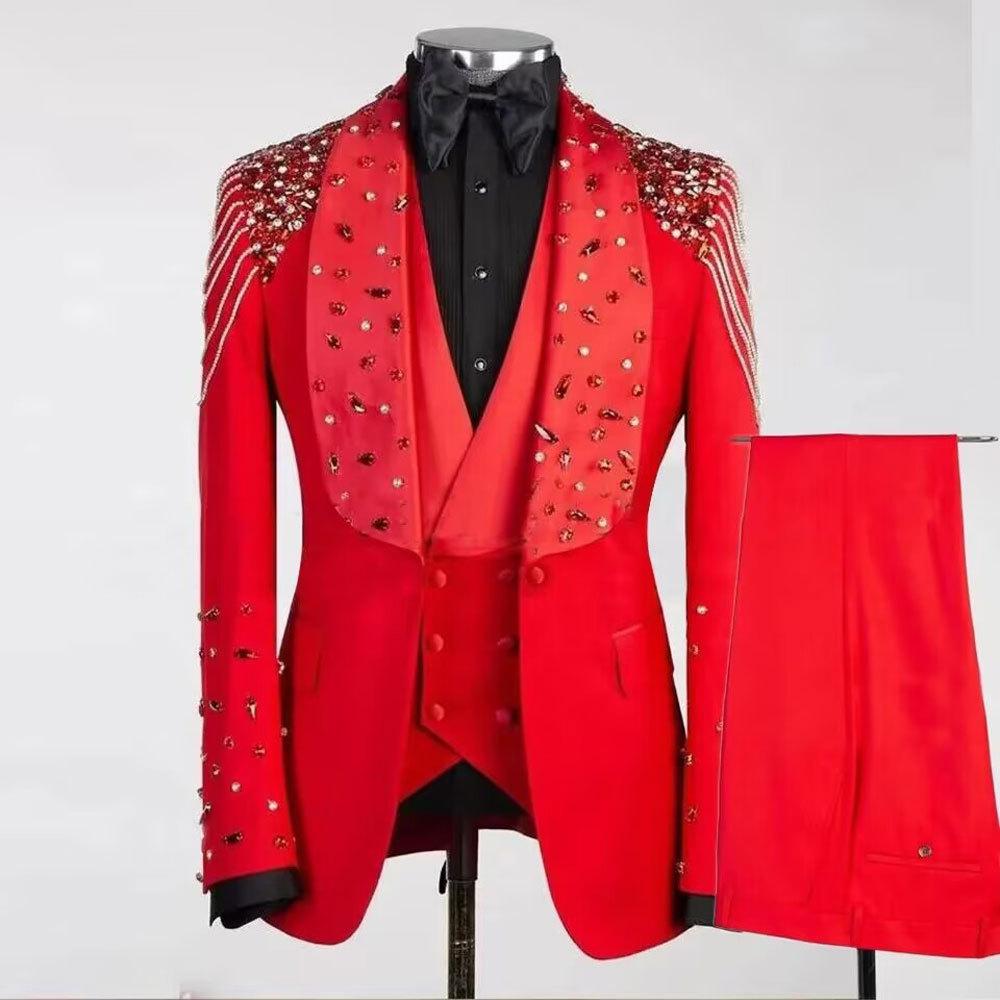 Exquisite Crystal 3 piece Men's Suit Party Gowns Special Occasion Gowns Men's Stage Costume Celebrity Gowns Prom Gowns