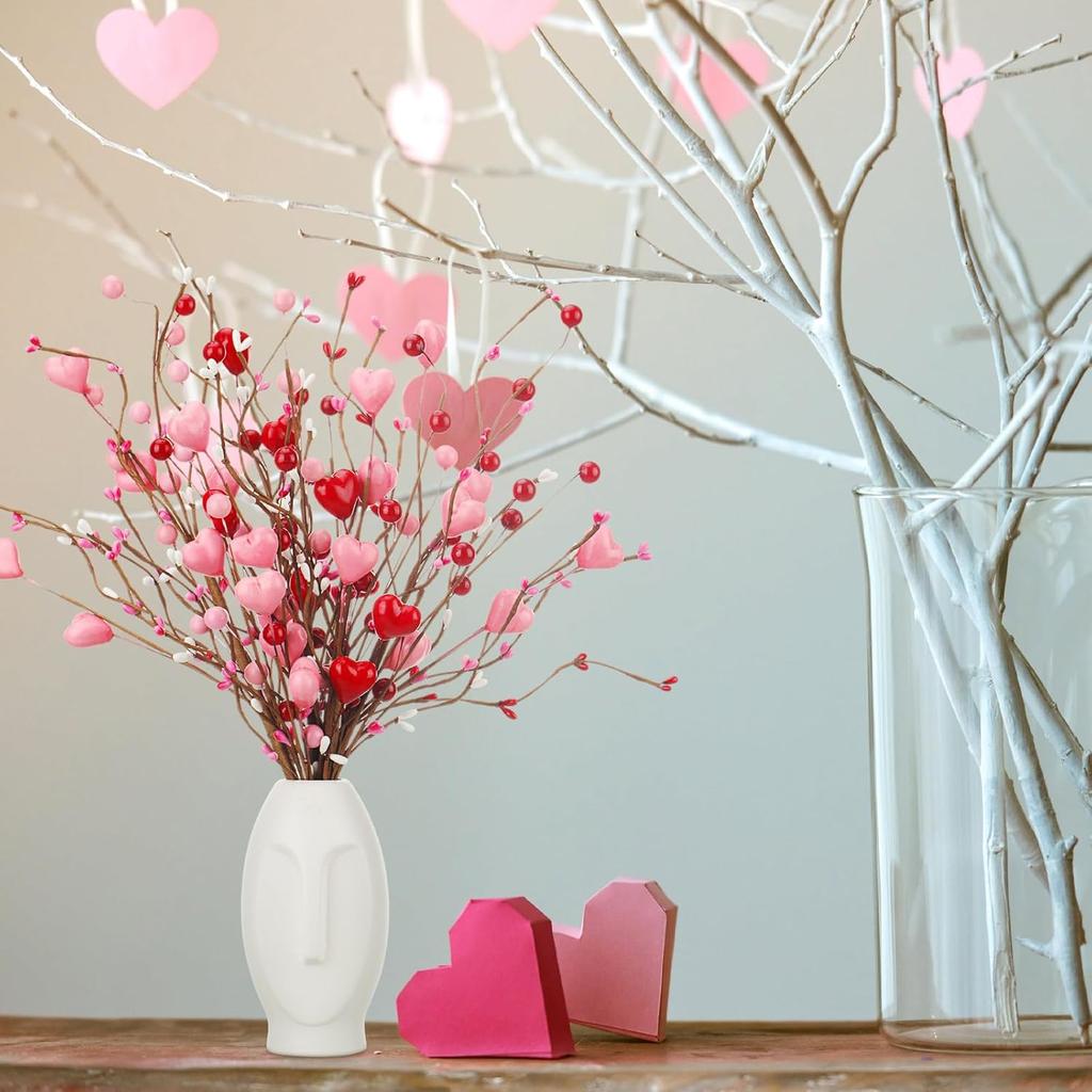 12 Pcs Valentine's Day Floral Picks Pink Artificial Berry Stems Heart Shaped Branch Heart Sprays Picks Flowers for Valentine's Day Mother's Day