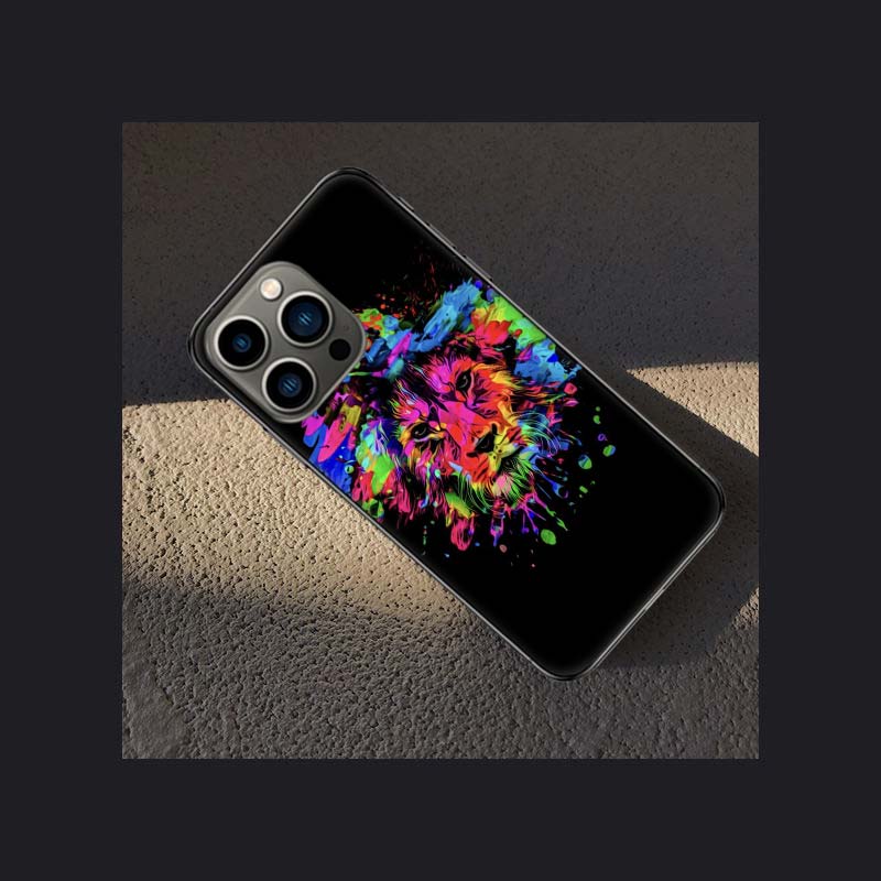 Bilder von farbigen Löwen-Telefonhüllen für Apple iPhone 15 13 12 11 14 Pro Max Mini Cover SE 2020 X XS XR 8 7 6 6S Plus 5 5S Shell Co