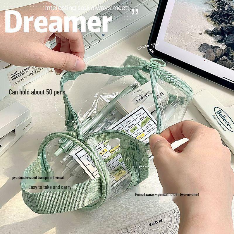 Stylish Cylindrical Mesh Pencil Case: Waterproof, Large Capacity, Transparent Pen Holder for Students