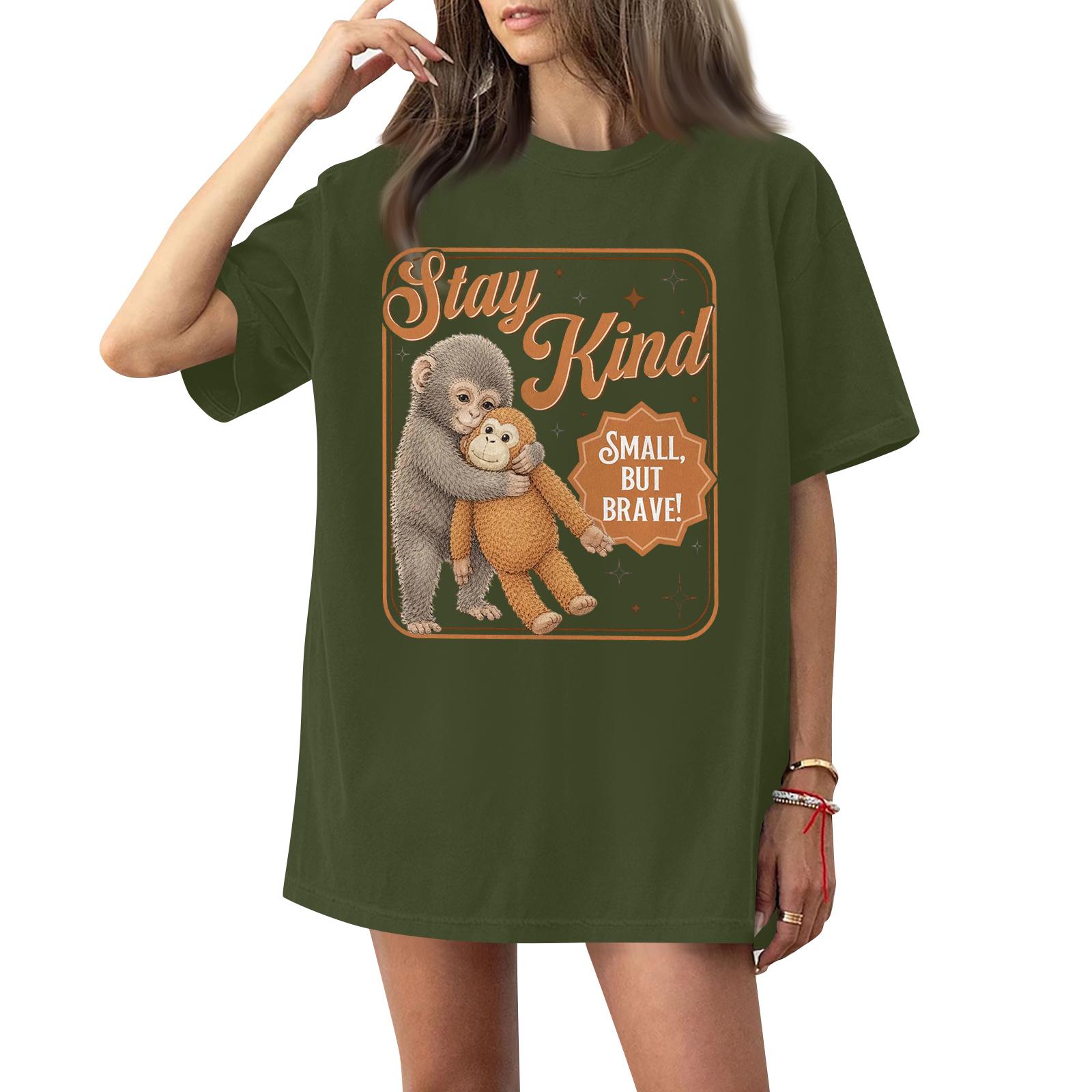 

Женская футболка с круглым вырезом и короткими рукавами с принтом L армия зеленый