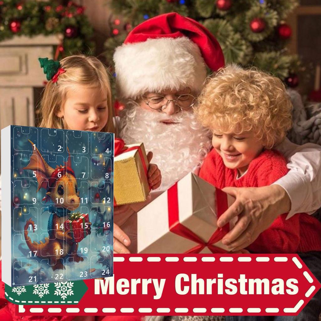 2D Advent Calendar Box, Christmas Countdown Calendar (with Dragon Decorative Toy), 24-Day Christmas Advent Calendar, Christmas Tree Decoration