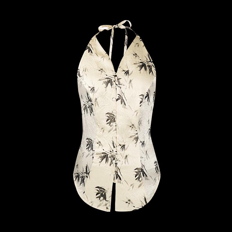 HECO New Chinese Style Bamboo Leaf Halter Neck Vest