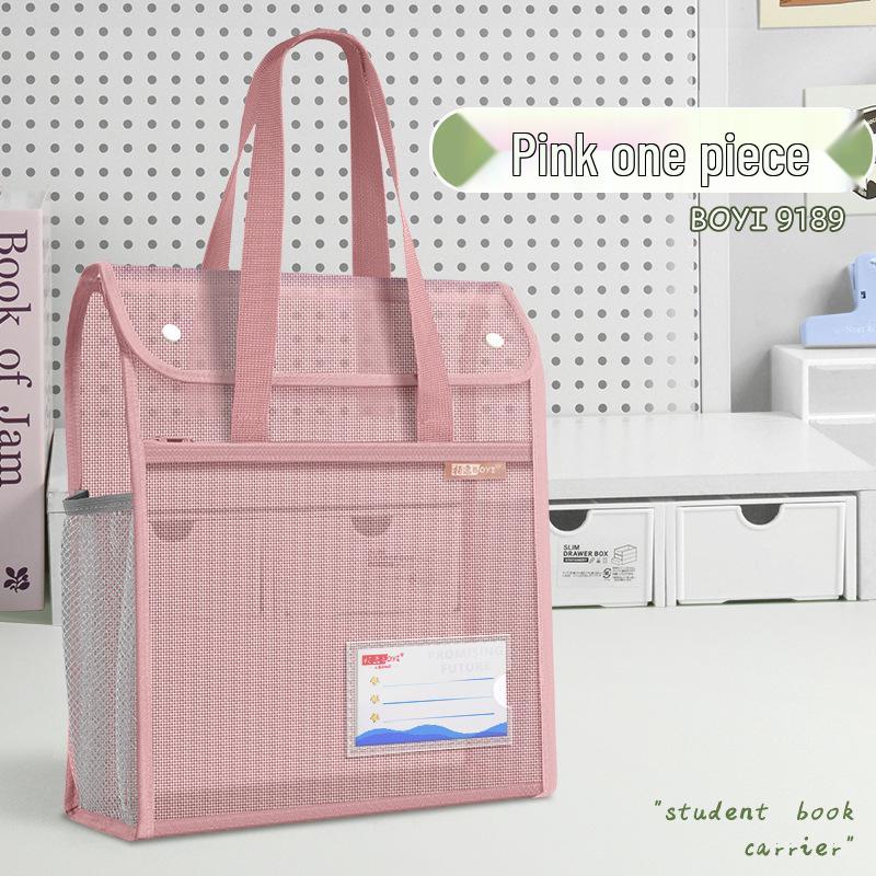 Flip-Top Transparent Mesh Large-Capacity Student Handbag for Exams