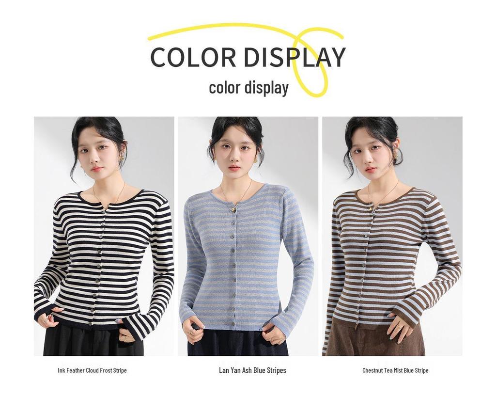 Wool Round Neck Slimming Cardigan: Versatile Women's Long Sleeve Knitwear for Autumn Fashion.