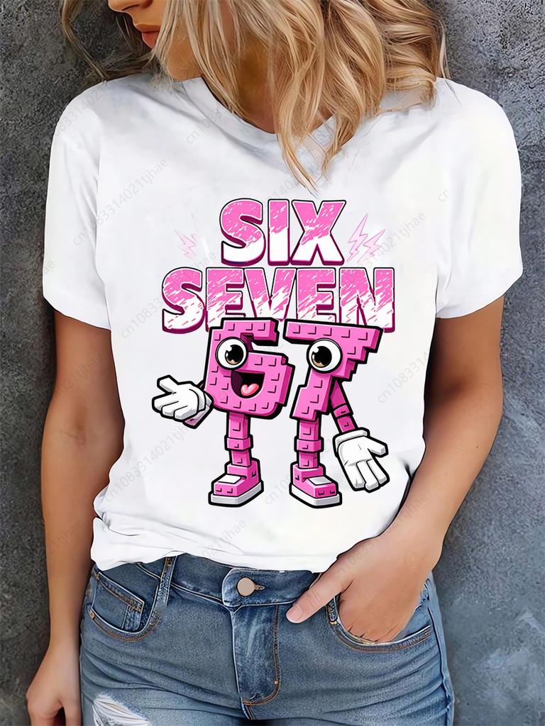 Funny Brainrot Women T Shirts for Laddy Six Seven Brain Rot TShirt Party Tshirt for Girls for Woman Tops Aesthetic Clothes