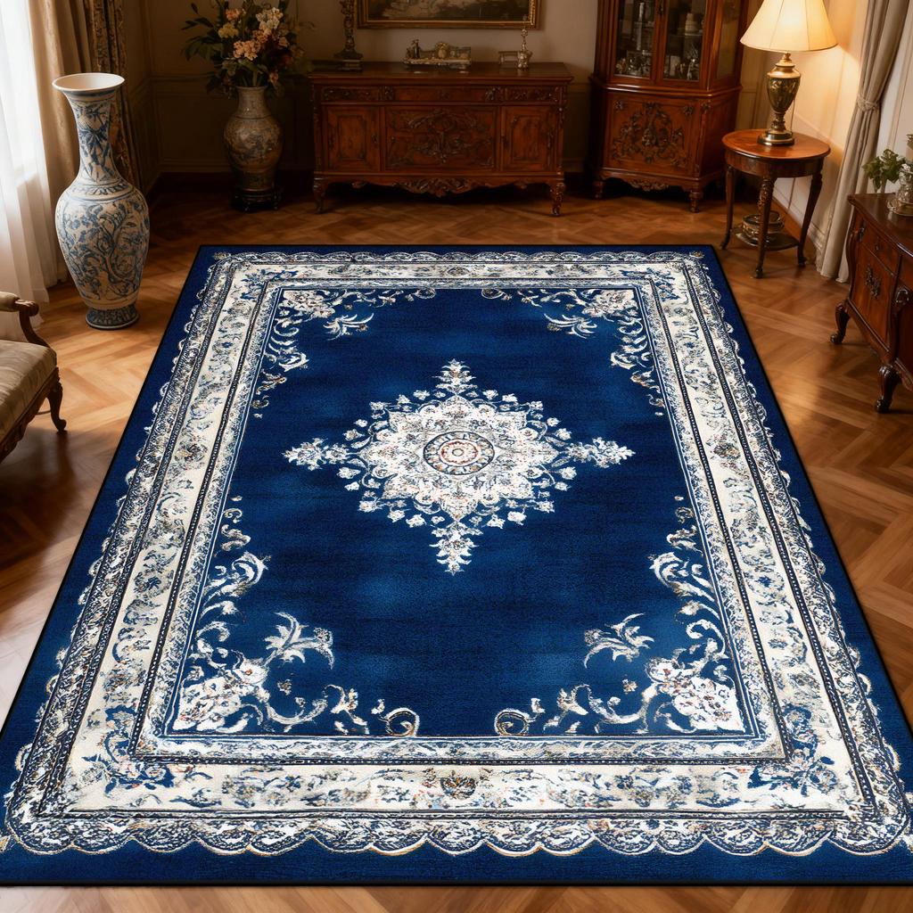 New Classical Carpet Decoration Bedroom Bedside Washable Short Velvet Rug Outdoor Balcony Foldable Soft Floor Mat Blue White