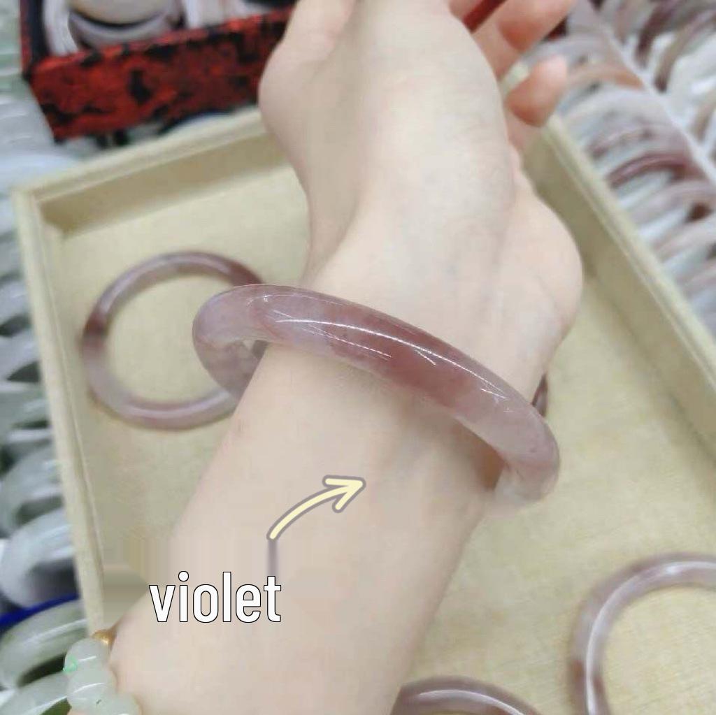 Vintage Violet Jade Bangle - Elegant White Round Bracelet