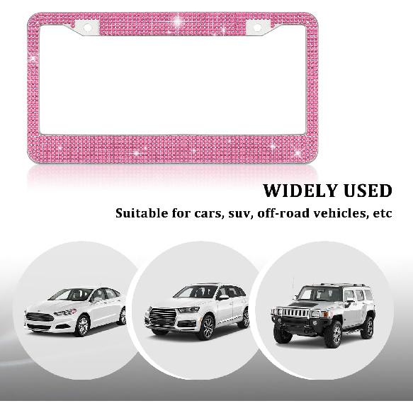 Bling Diamond License Plate Frame,Universal Stainless Steel License Plate Holder Fits U.S. Standard 2 Holes Model,Sparkle License Plate Frames Bling