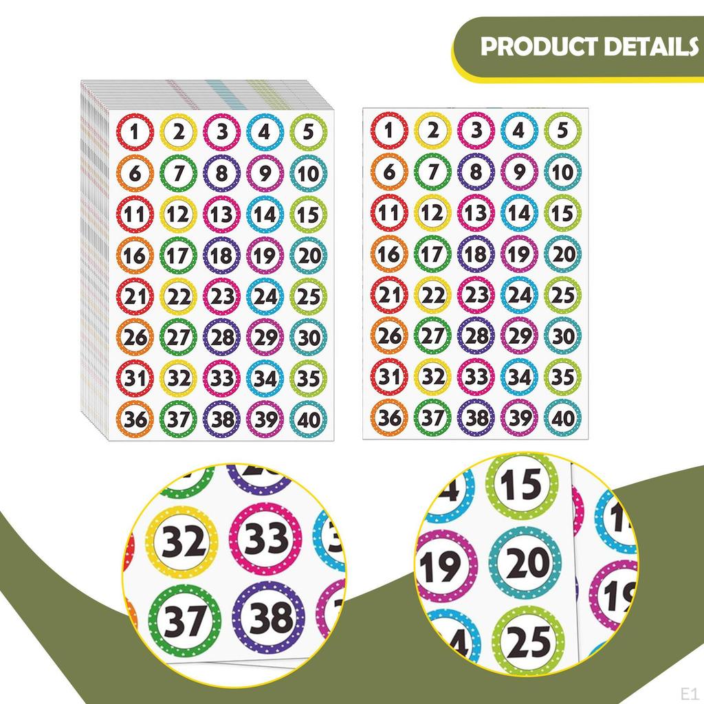 50x Number Stickers Dot without Residue Removable Consecutive Labels 1-40 for