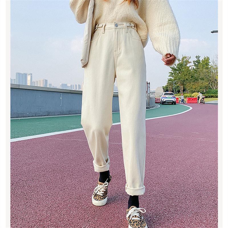 2022 Winter Korean stytle Fashion Warm Womens High Waist Casual Comfort Warm Jeans Loose Denim Harajuku Streetwear straight Pant
