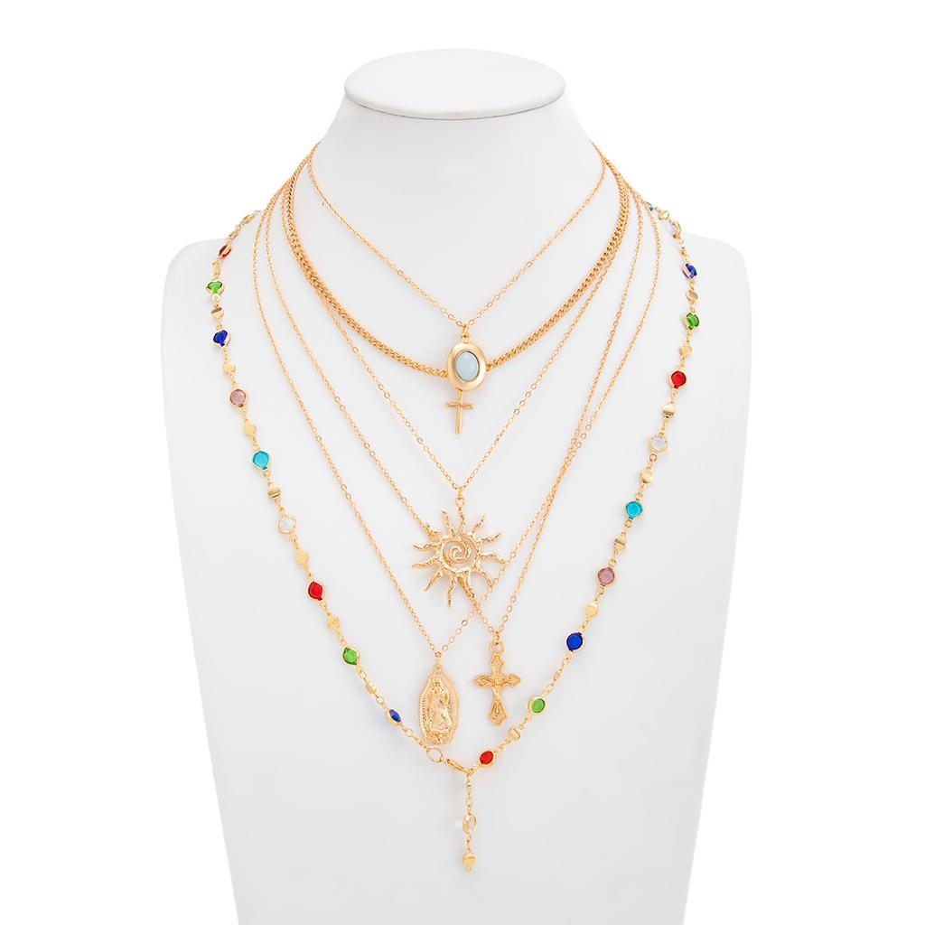 Boho Conch Starfish Baroque Imitation Pearl Colorful Crystal Y-shaped Necklace for Women Multilayer Star Choker Beach Jewelry Accessory
