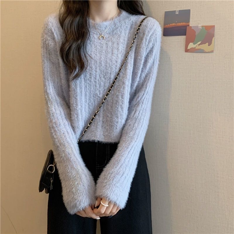 Early Spring Mink Sweater for Women Autumn and Winter Short Thickened Warm Pullover Sweater Ins Jumpers