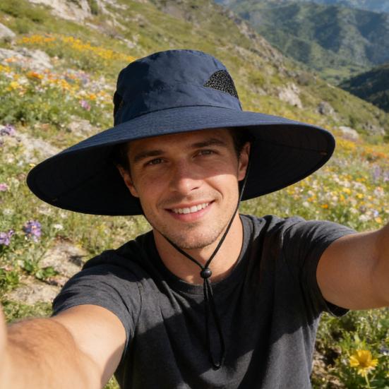 Bucket Hat Breathable Mesh Fabric Wide Brim Adjustable Fit UV Protection Hat Outdoor Activities Foldable Sun