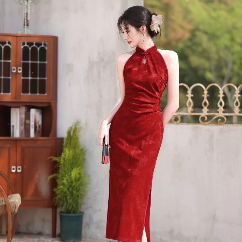 New Chinese cheongsam 1011 new license dress bride engagement toast dress daily wear women's long