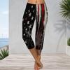 Women Plus Size Capri Leggings Distressed American Flag Print High Waist Elastic Slim Cropped Pants For Workout Casual Daily Wear