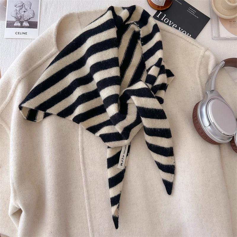 

100 wool triangle scarf striped shawl headscarf knitted women s multi-functional small scarf scarf 110*38cm